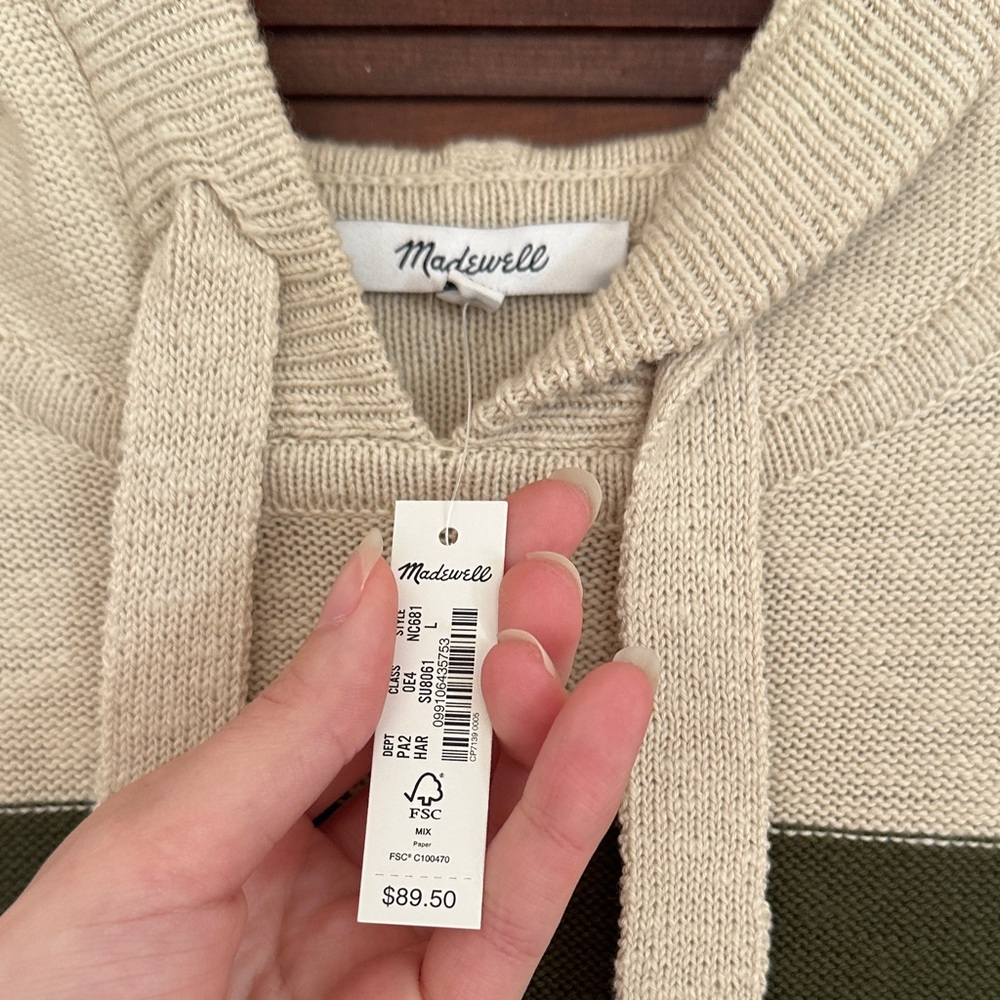 Madewell Cream and Olive Green Striped Hooded Sweater - Picture 2 of 3